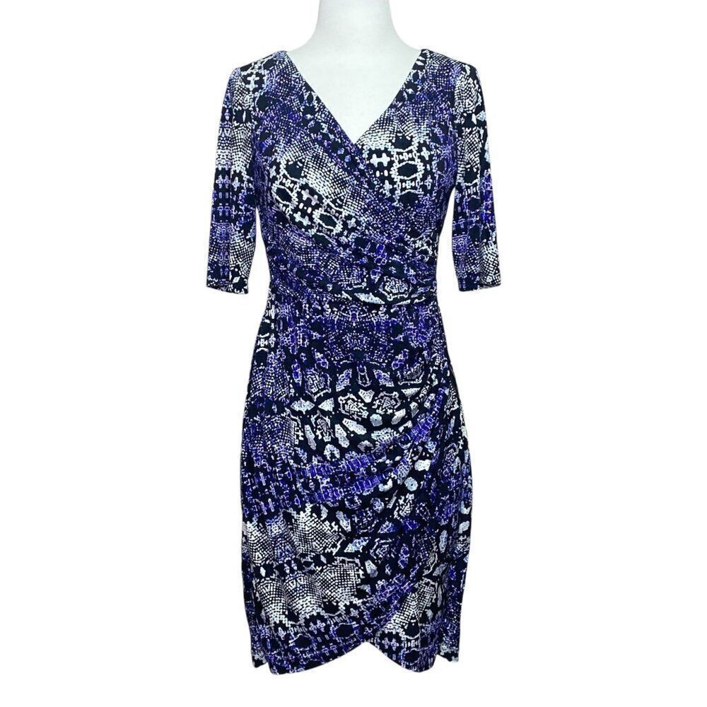 Maggy London Faux Wrap Dress Size 6 Blue Black